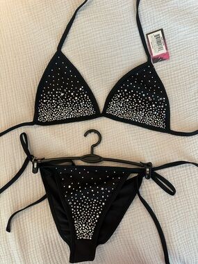 NEW Dolls Kill Black Embellished Rhinestone Triangle Bikini